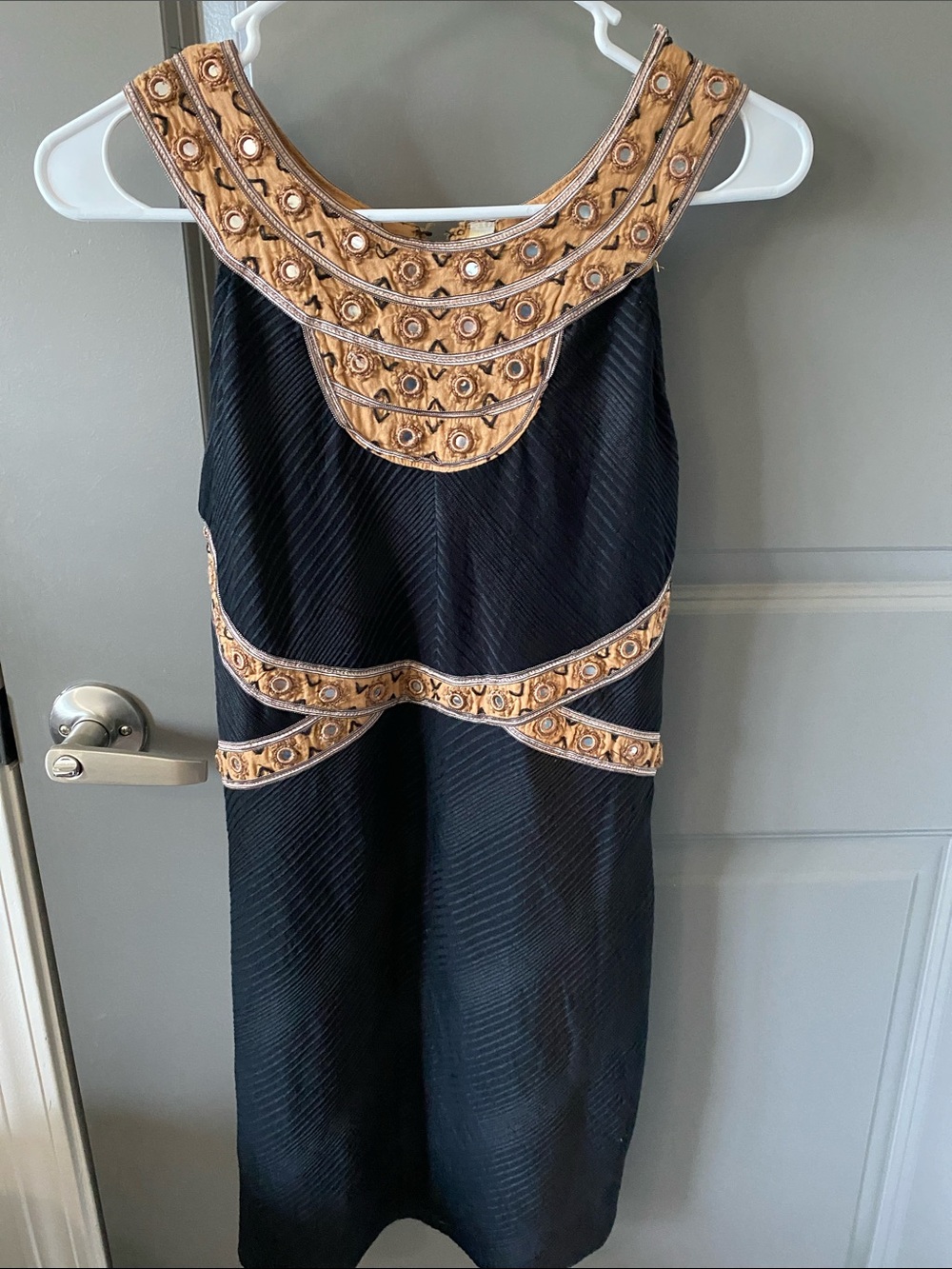 Free People Black Midi Dress with Gold Embellished Neckline